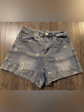 Dolagram High Rise Gray Denim Shorts Women’s S Floral Embroidered Pockets
